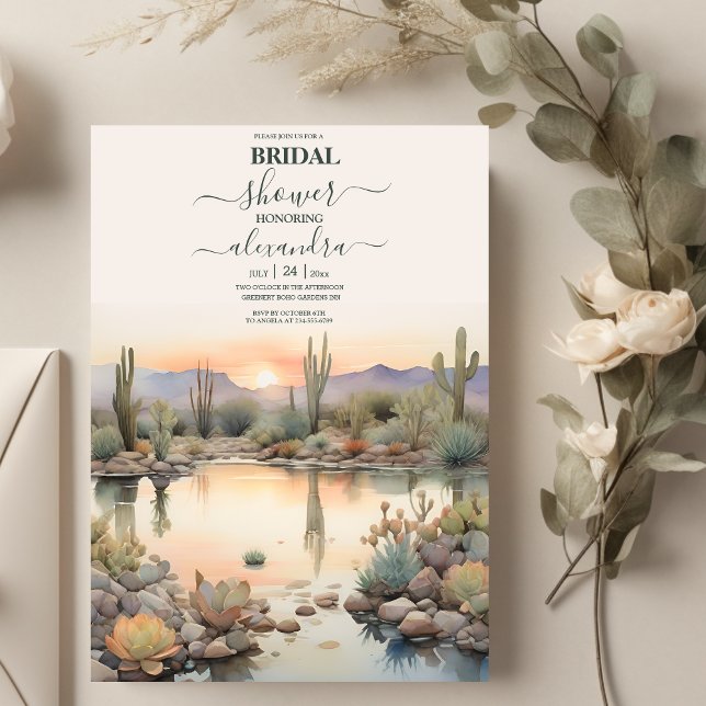 Invitation Douceur de mariage Cactus Aquarelle Succulentes (Créateur téléchargé)