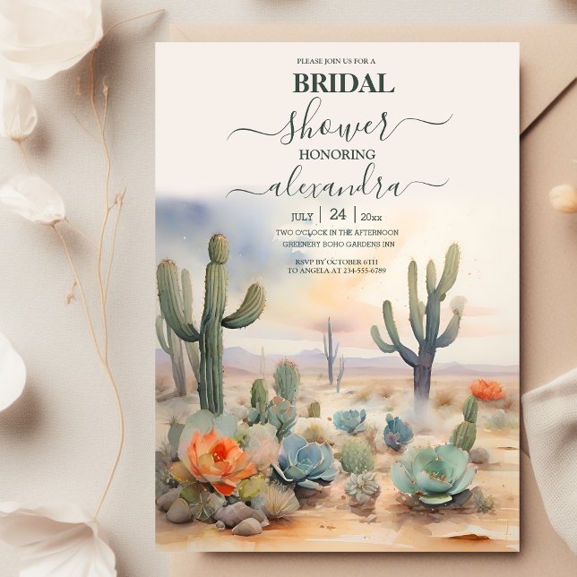 Invitation Douceur de mariage Cactus Désert Aquarelle Mexicai (Créateur téléchargé)