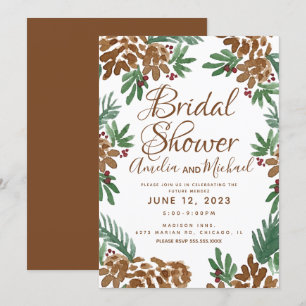 Invitation Douceur de pins marrons aquarelle Shower de mariag