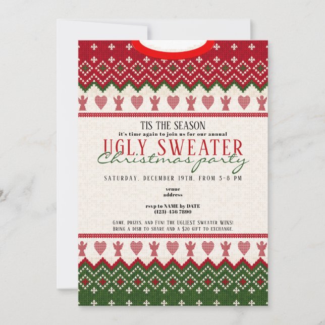 Invitation Douceur moche Knitting Angel Coeurs Noël (Devant)