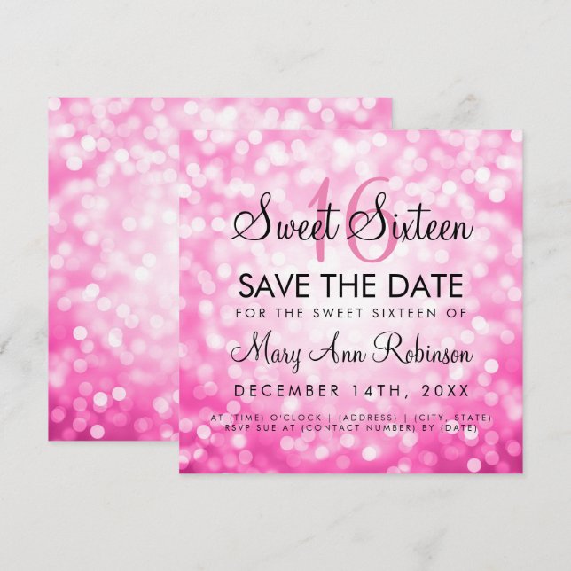 Invitation Douceur rose 16 feux de Parties scintillant d'anni (Devant / Derrière)