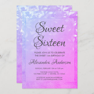 Invitation Douceur rose et violet 16 Anniversaire