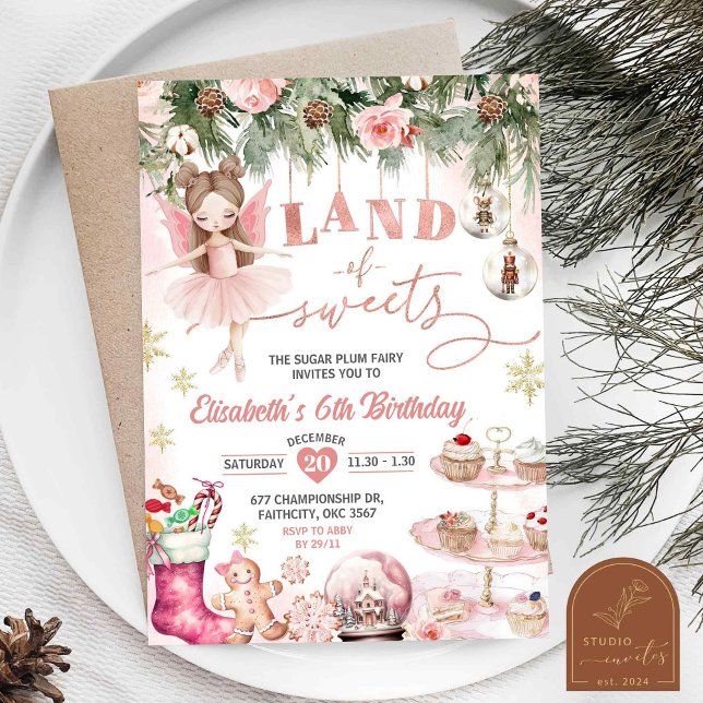 Invitation Douceurs d'hiver rose Tutu Ballerina Fille d'anniv (Créateur téléchargé)