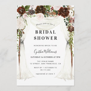 Invitation douche à baldaquin fleuri boho burgundy
