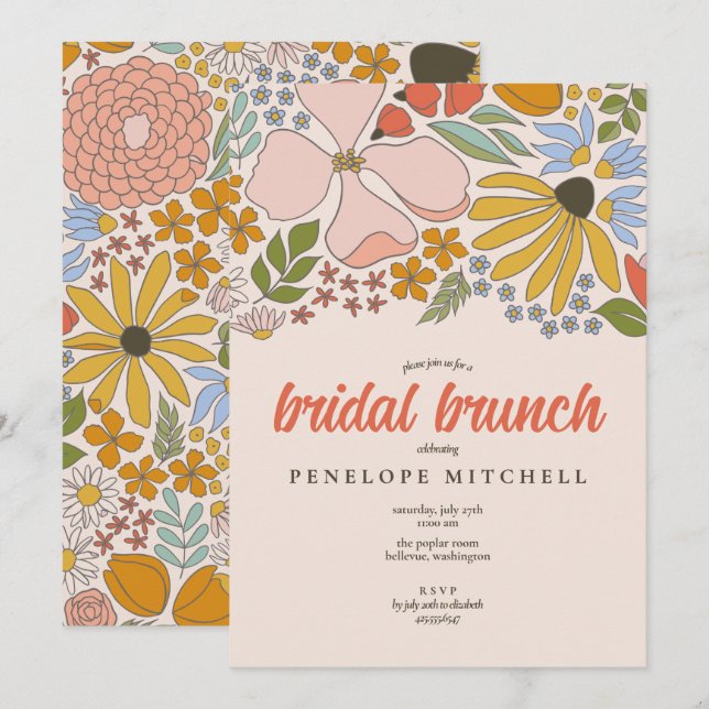 Invitation Douche à brunch nuptiale florale (Devant / Derrière)