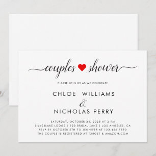 Invitation Douche à coeur rouge simple et élégante