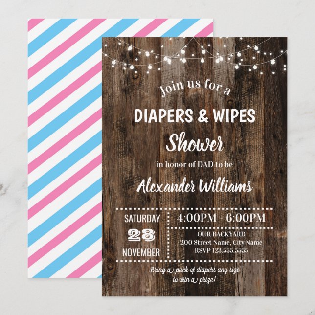 Invitation Douche à couches rustiques pour bébés (Devant / Derrière)