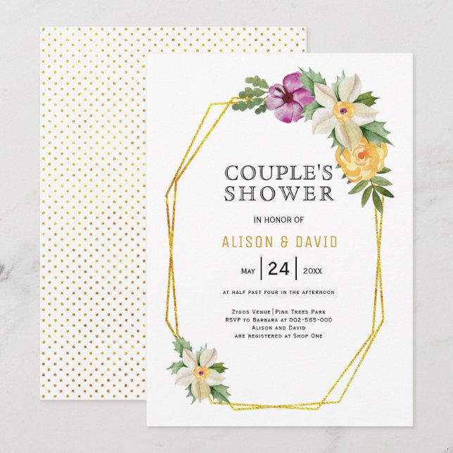 Invitation Douche à mariage fleuri polygon géométrique (Devant / Derrière)