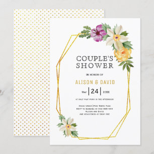 Invitation Douche à mariage fleuri polygon géométrique