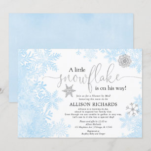Invitation Douche à neige en argent bleu par baby shower post