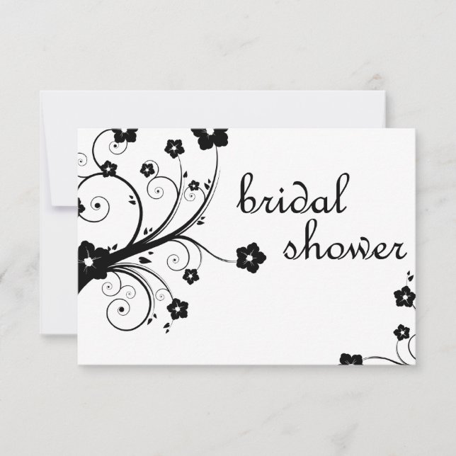 Invitation douche à nuptiale : fleurs noires et blanches (Devant)