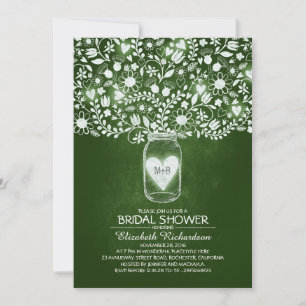 Invitation douche à nuptiale verte et rustique en pot de maso