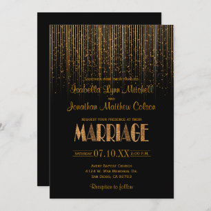 Invitation Douche à plume Gold Star en cuivre et Mariage noir