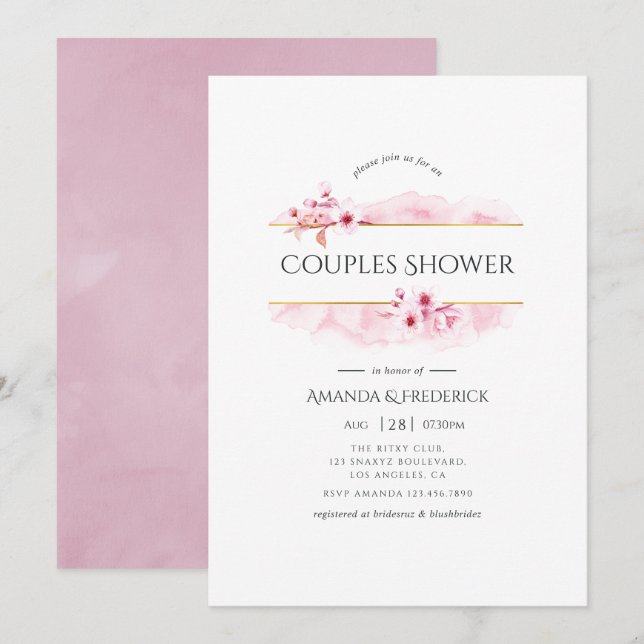 Invitation Douche à ressort rose géométrique Couples (Devant / Derrière)