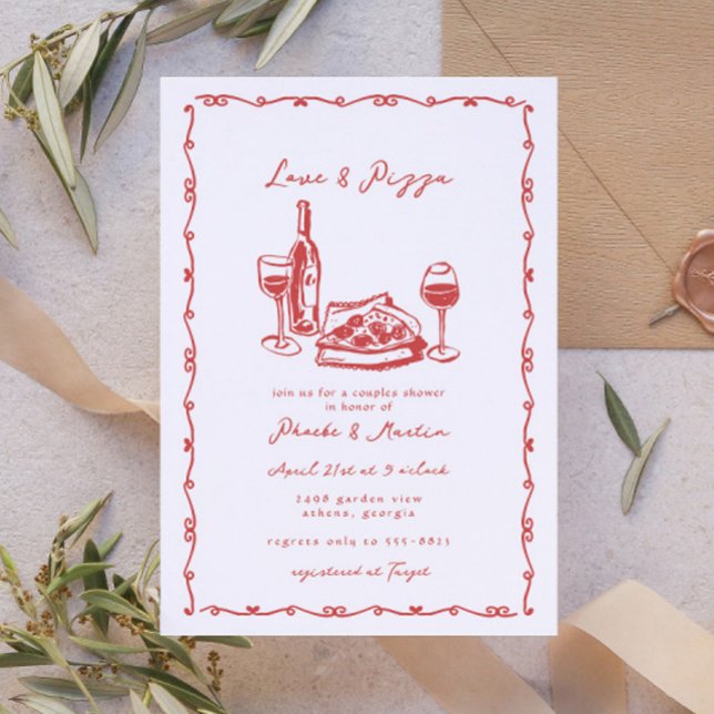 Invitation Douche à vin Couples de pizza à la main en gros (Créateur téléchargé)
