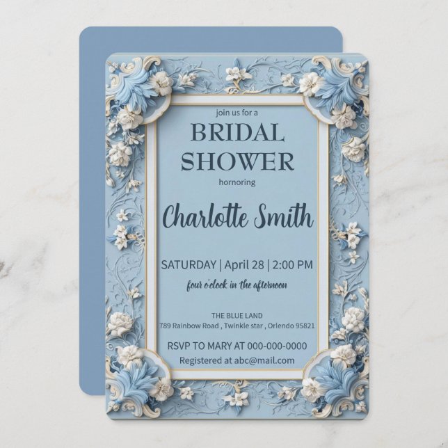 Invitation Douche antique de mariée bleu et blanc Chinoiserie (Devant / Derrière)