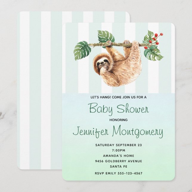 Invitation Douche Aquarellée À L'Arrière À L'Arrière (Devant / Derrière)