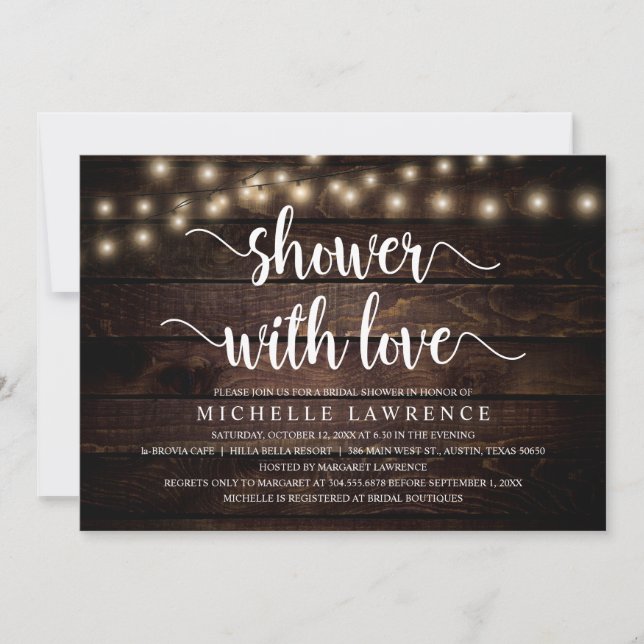 Invitation Douche avec Amour, Fête des mariées rustique (Devant)