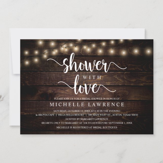 Invitation Douche avec amour, Fête des mariées rustique Céléb (Devant)