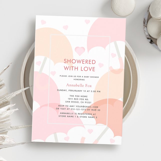 Invitation Douche avec Baby shower Love Pink Parapluies (Créateur téléchargé)