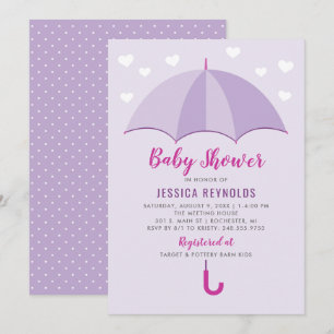 Invitation Douche avec Baby shower parapluie mauve Amour