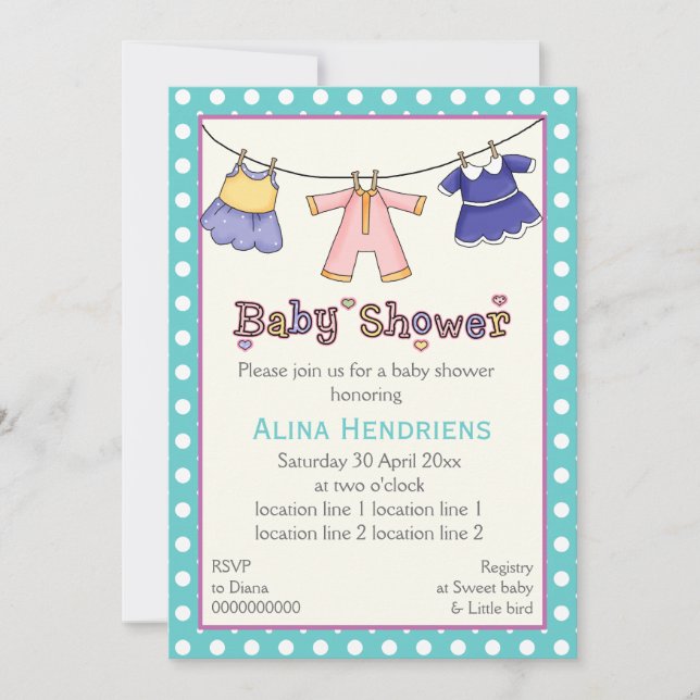 Invitation Douche bébé de ligne de vêtements personnalisée (Devant)
