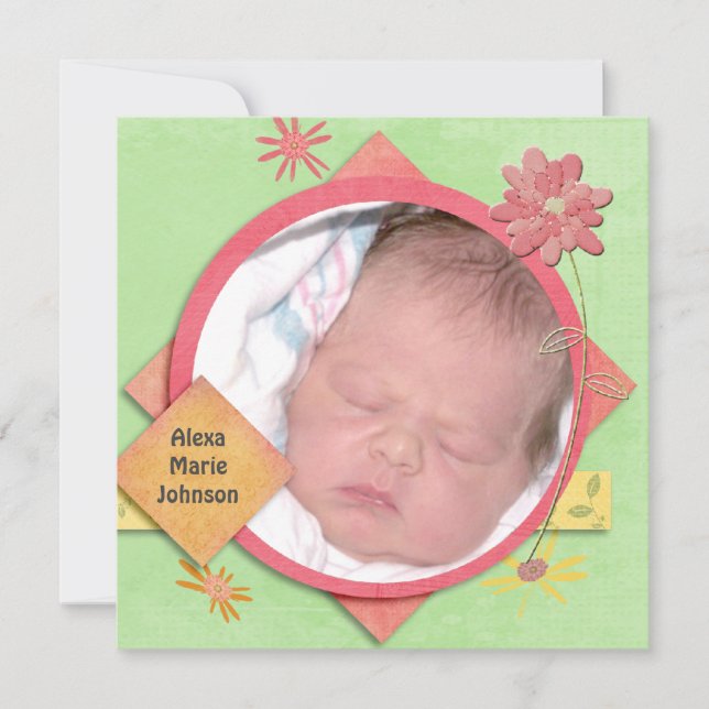 Invitation Douche bébé fille avec photo personnalisée (Devant)
