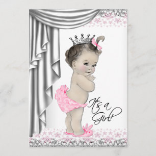 Invitation Douche bébé rose et gris Princess