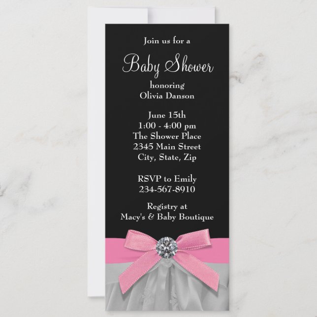 Invitation Douche bébé rose et noir (Devant)