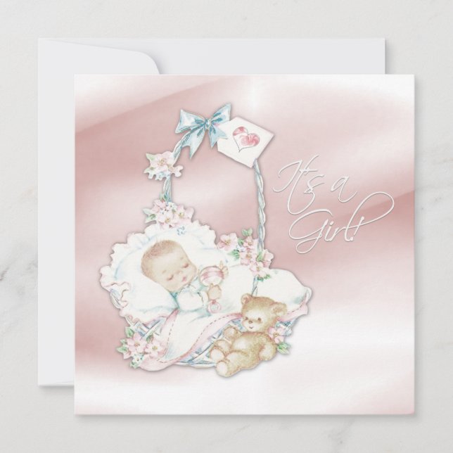 Invitation Douche bébé rose Vintage doux (Devant)