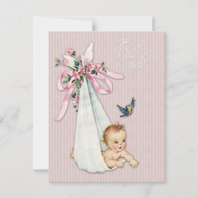 Invitation Douche bébé rose Vintage doux (Devant)