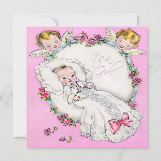 Invitation Douche bébé rose Vintage fille (Devant)