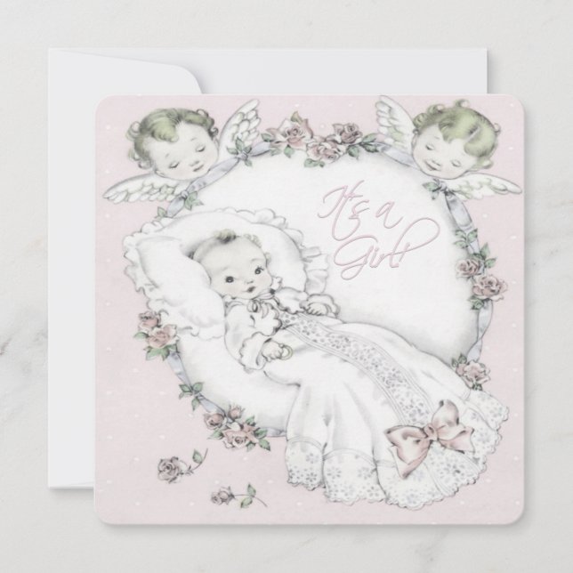 Invitation Douche bébé rose Vintage fille (Devant)