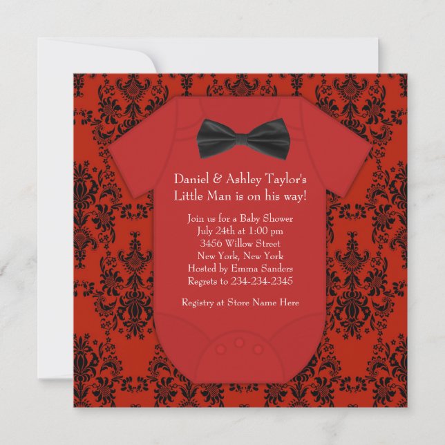 Invitation Douche bébé rouge et noir mignonne (Devant)