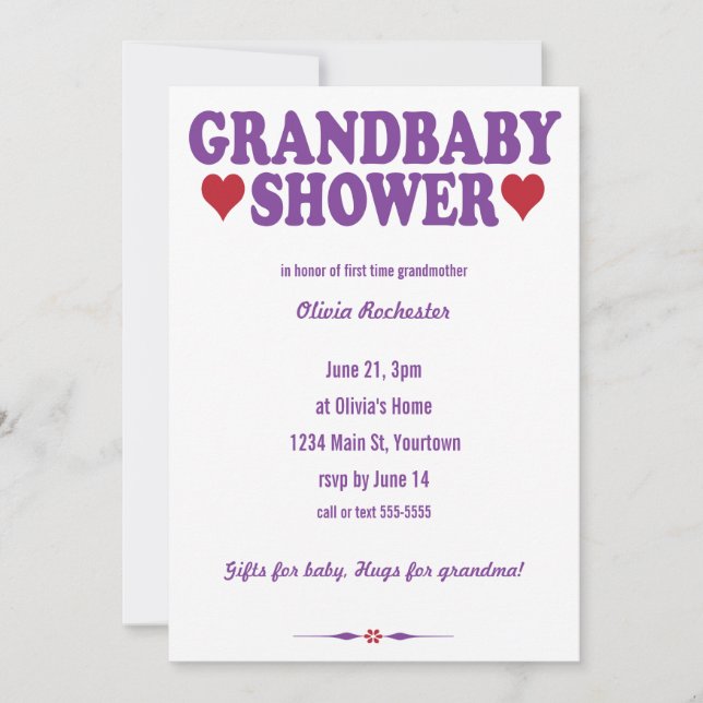 Invitation Douche bébé rouge et violet (Devant)