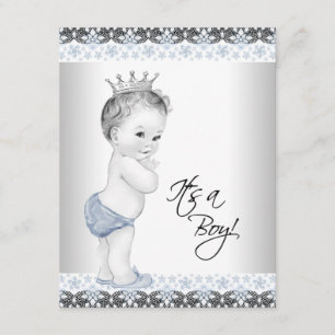 Invitation Douche bébé Vintage bleue et grise
