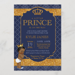 Invitation Douche Bébée Bleue Gold de la Royal Little Prince