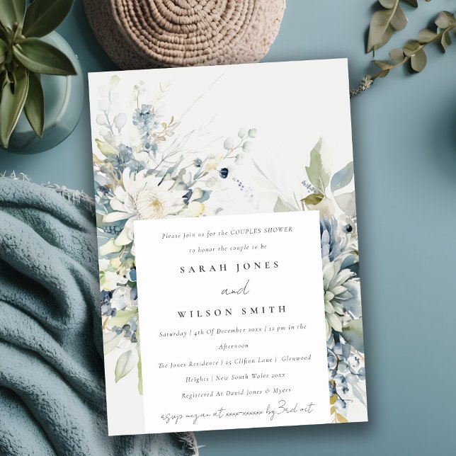 Invitation Douche bleu doux Vert Succulent Floral Couples Dou (Créateur téléchargé)