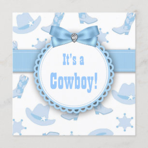 Invitation Douche bleue de bébé de cowboy