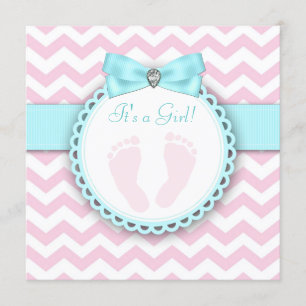 Invitation Douche bleue et rose turquoise de bébé d'empreinte