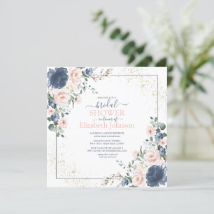 Invitation Douche Carré couleur bleu clair rose or rose