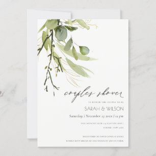 Invitation DOUCHE cool EN FEAFY VERT FOLIAGE D'EAU COUPLES CO