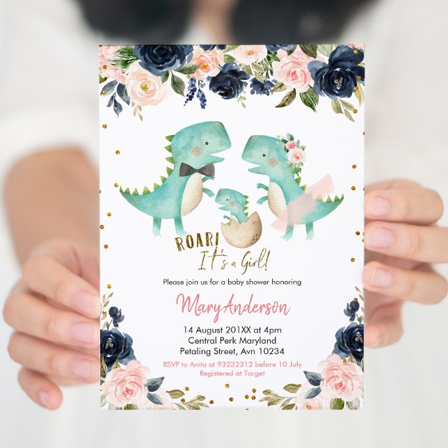 Invitation Douche Couple Dinosaur Rose Girl (Créateur téléchargé)