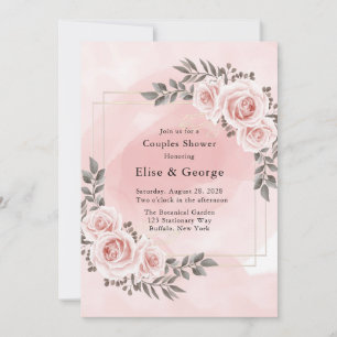 Invitation Douche Couple en or cristal rose pâle