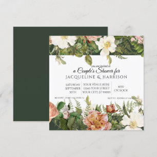 Invitation Douche Couples   Corail forestier en ivoire Rose F