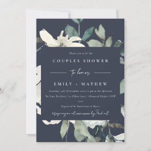 INVITATION DOUCHE COUPLES COUPLES COULEUR D'EAU EN FLORE BLAN