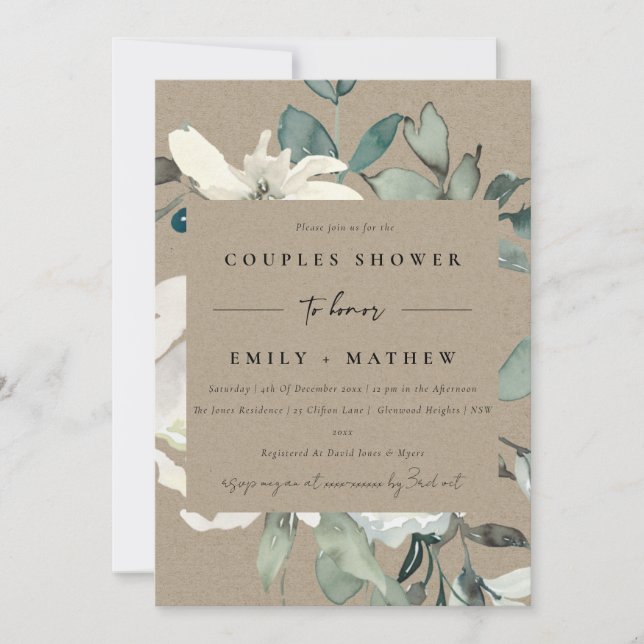 INVITATION DOUCHE COUPLES COUPLES COULEUR D'EAU KRAFT IVORY F (Devant)