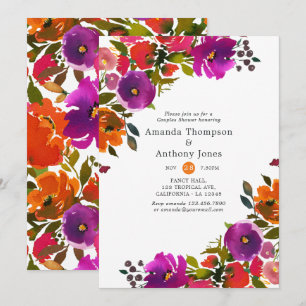 Invitation Douche Couples Floraux Violet et Orange