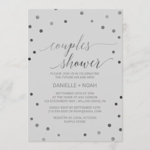 Invitation Douche Couples Pois Argent