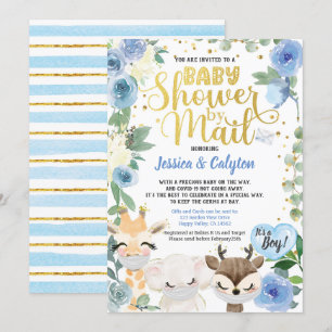 Invitation Douche Covid Boy Par Mail Pandemic Woodland Animal
